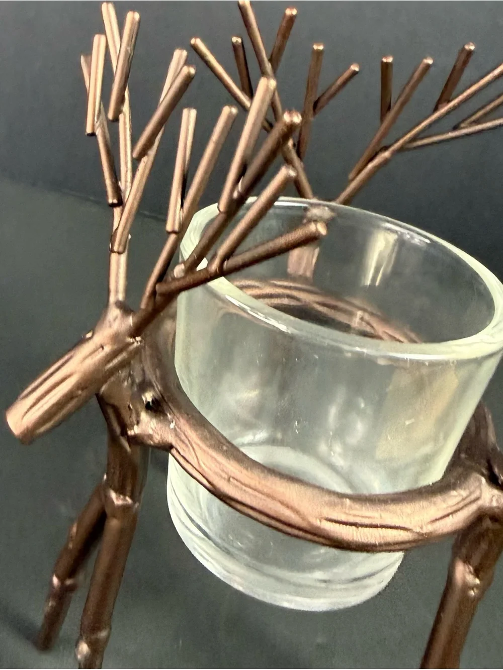 Yankee Candle Deer Votive Candle Holder Bronze Brown Metal Clear Glass Antlers